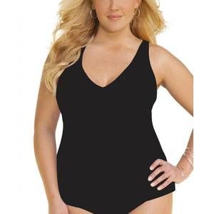 NEW ALWAYS FOR ME plus size ruched a-line tankini top in black